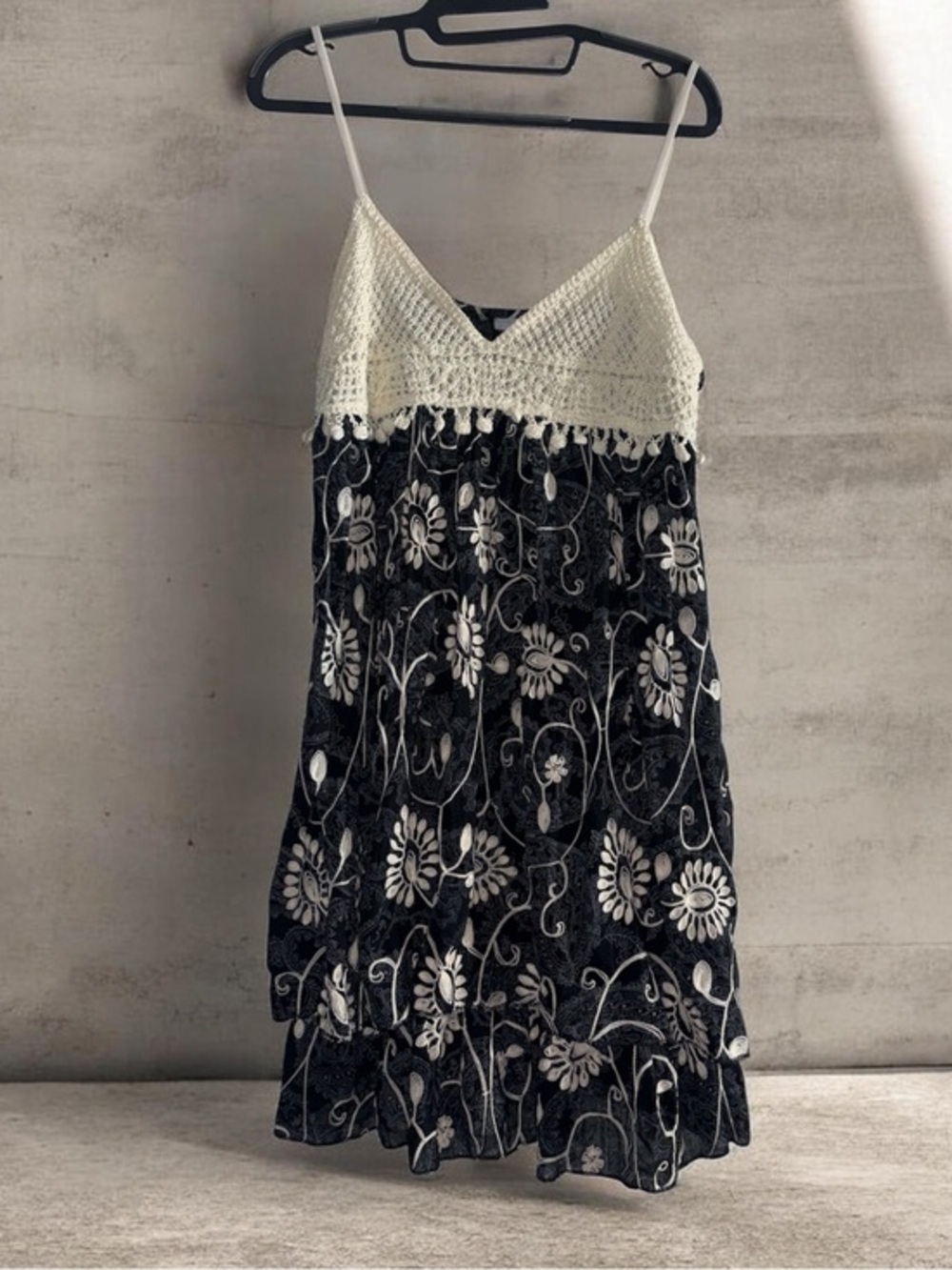 Cecico Black Dress with Cream Crochet Detailt Size M